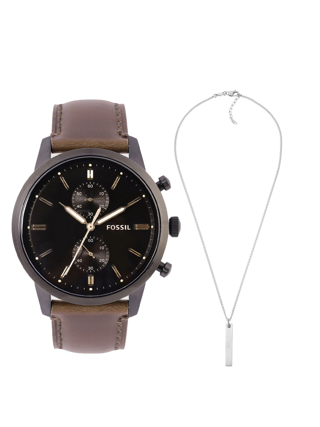 

Fossil Men Set Of 2 Pendant With Analogue Watch FS5437, Brown
