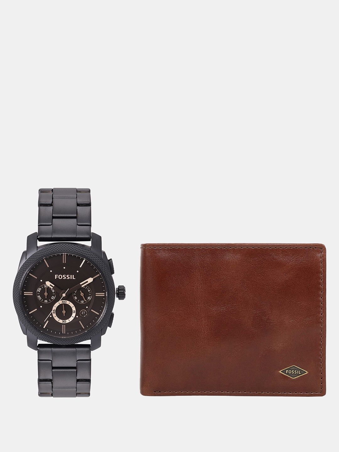 

Fossil Men Set Of 2 Two Fold Wallet With Analogue Watch FS4682_SOR-Black-9037395, Coffee brown