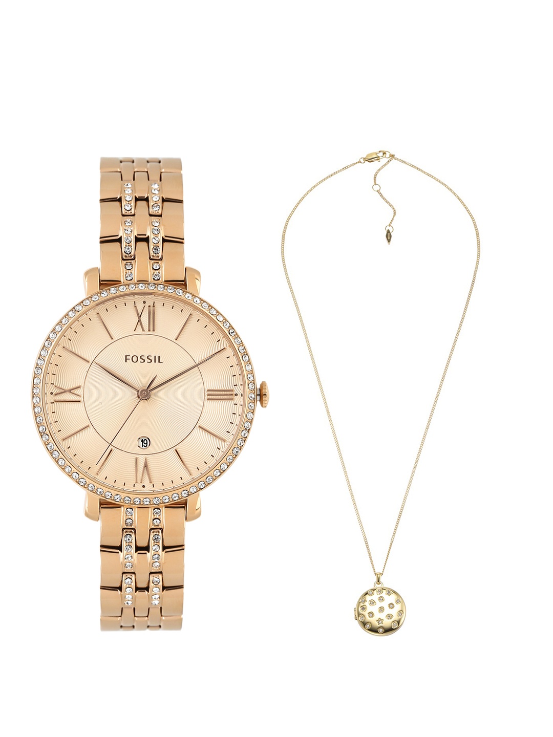 

Fossil Women Set Of 2 Pendant With Embellished Analogue Watch ES3546, Gold