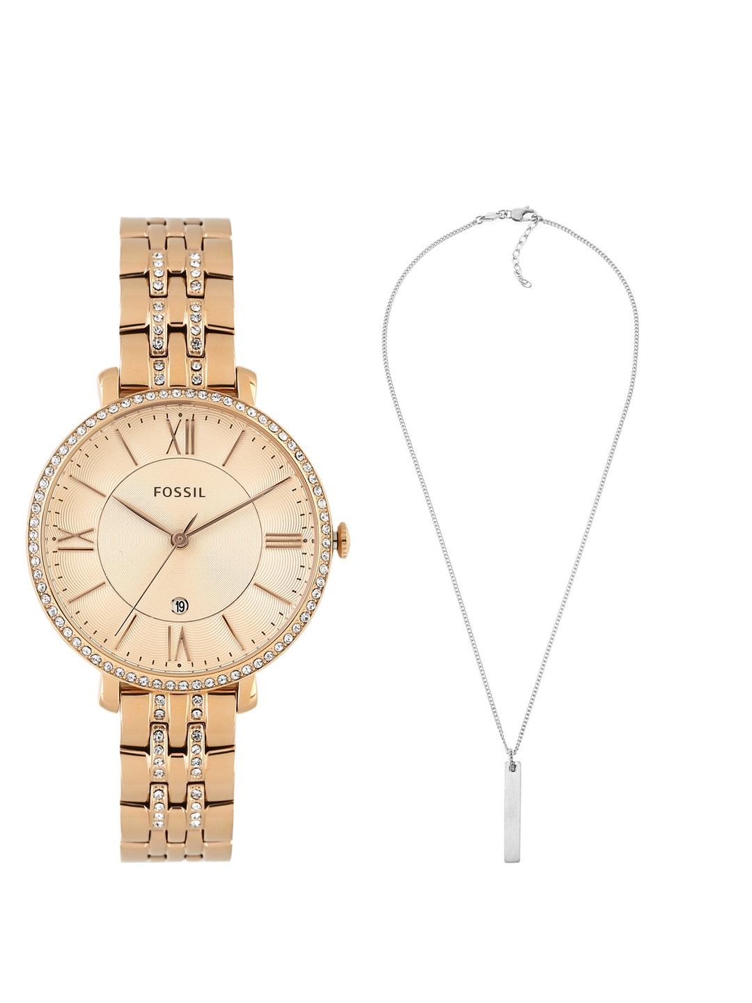 

Fossil Unisex Set Of 2 Pendant With Embellished Analogue Watch ES3546, Gold