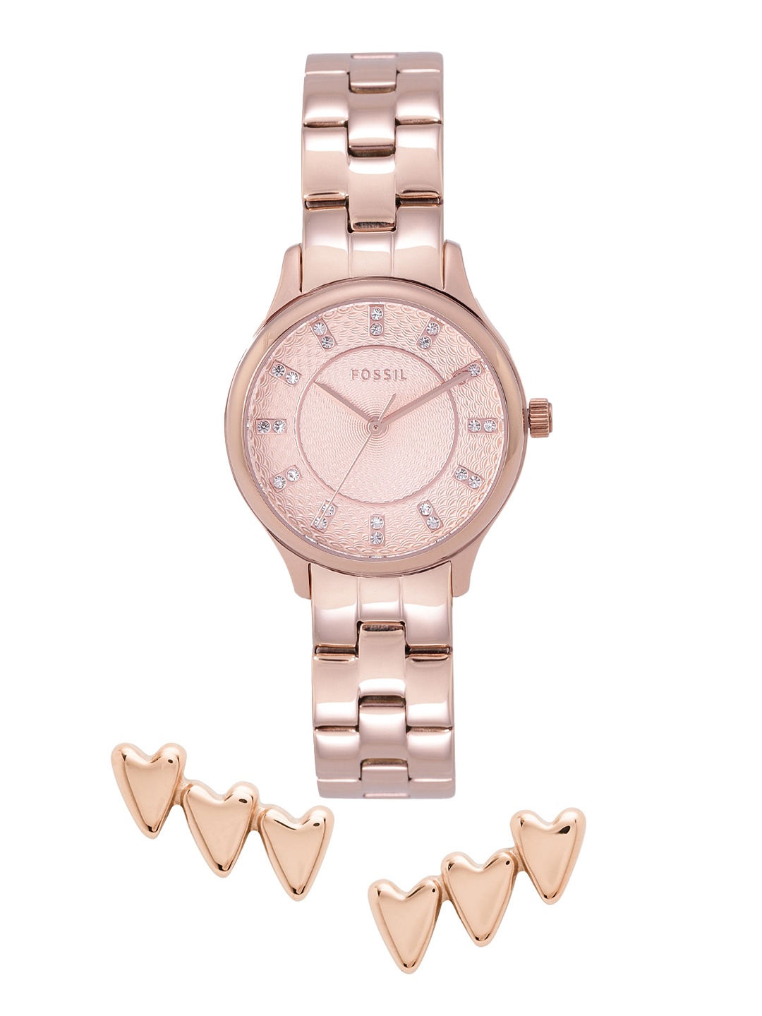 

Fossil Women Set Of 2 Earrings With Embellished Analogue Watch BQ1571-ROSE GOLD