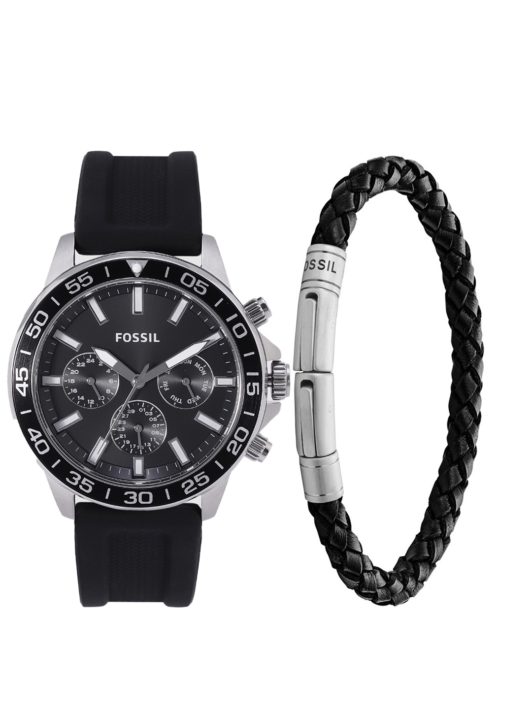 

Fossil Men Set Of 2 Bracelet With Analogue Watch BQ2494, Black