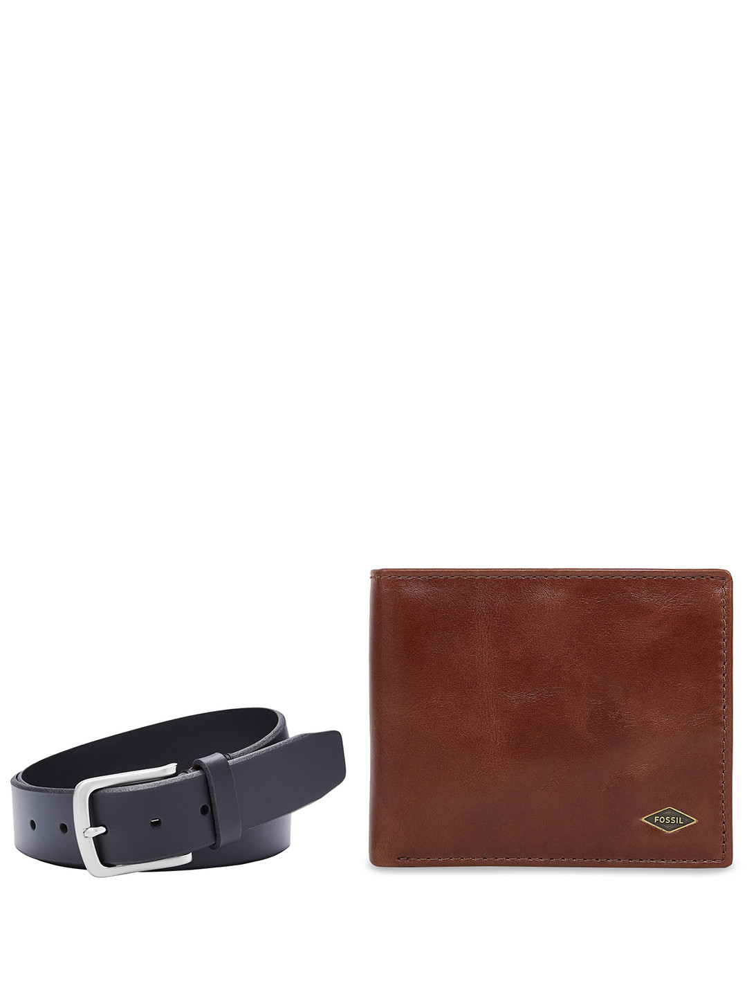 

Fossil Men Set Of 2 Leather Belt With Two Fold Wallet, Black