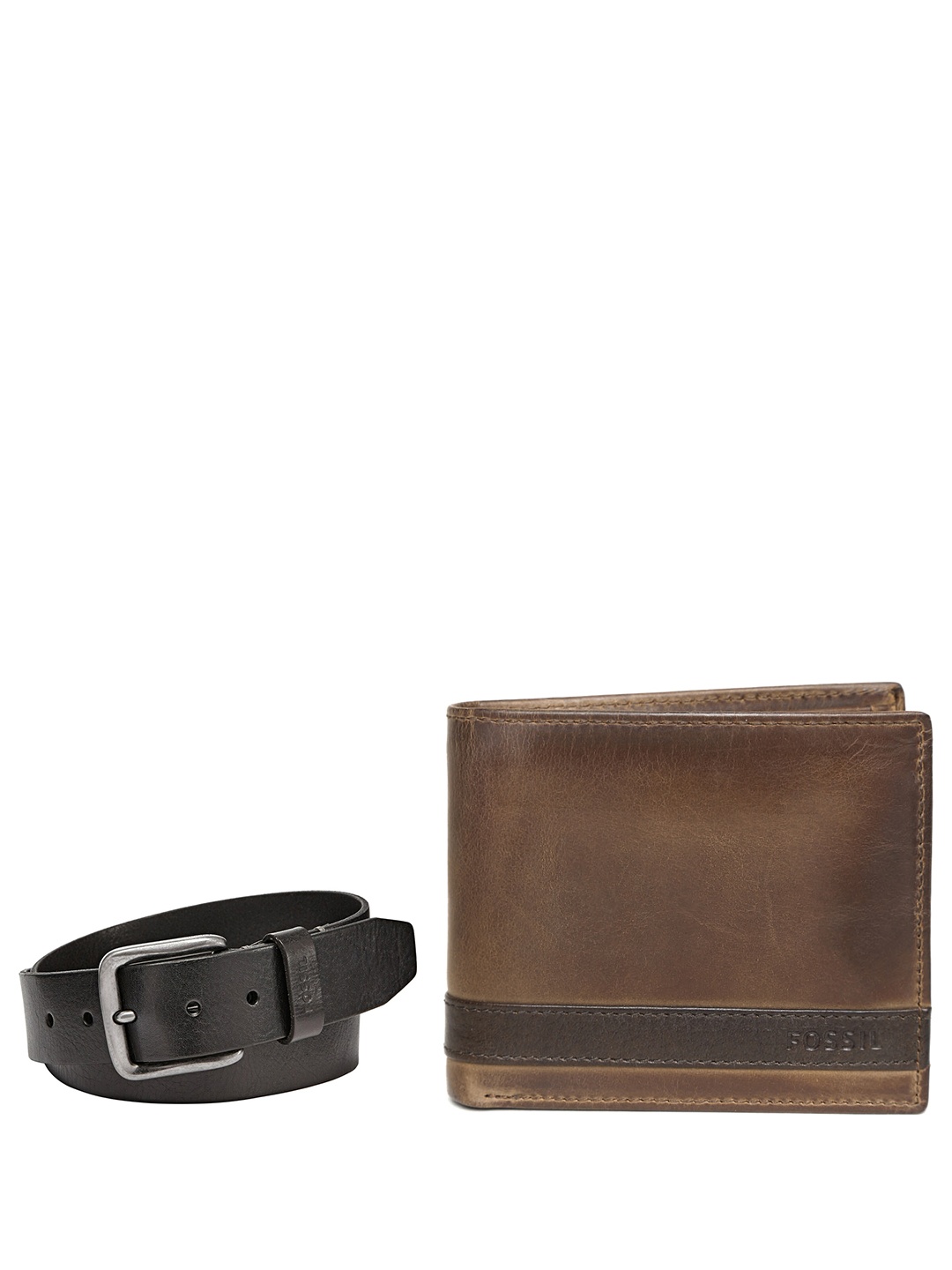 

Fossil Men Set Of 2 Leather Belt With Two Fold Wallet, Black