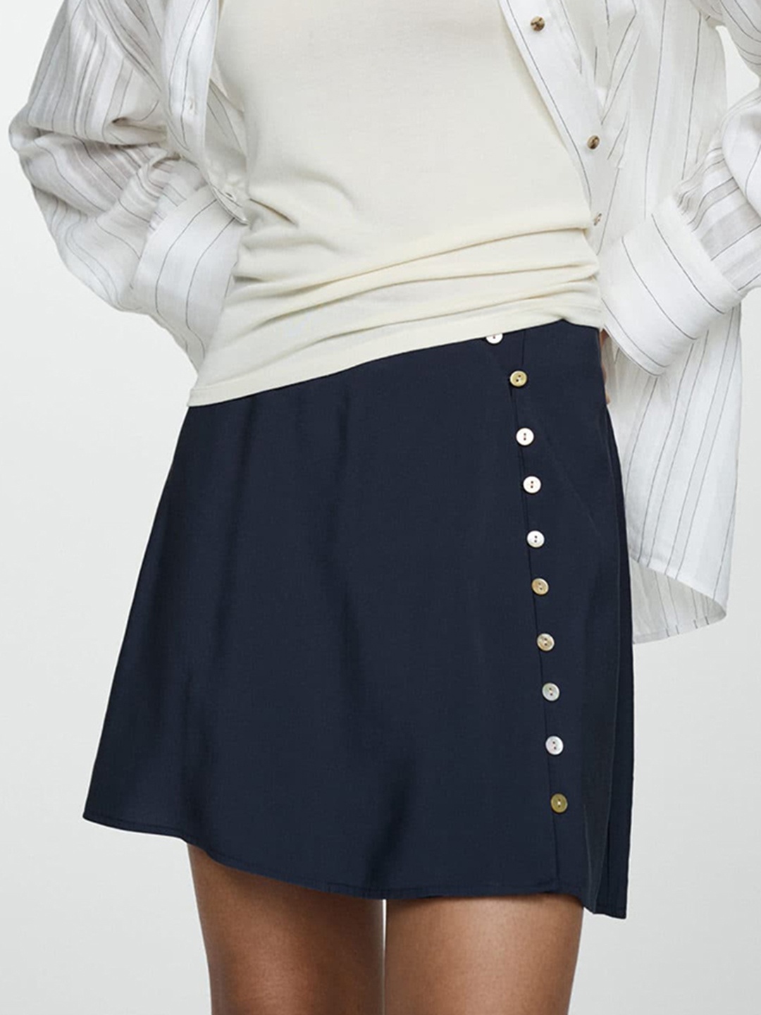 

MANGO High-Rise Button-Detail Mini Skirt, Navy blue