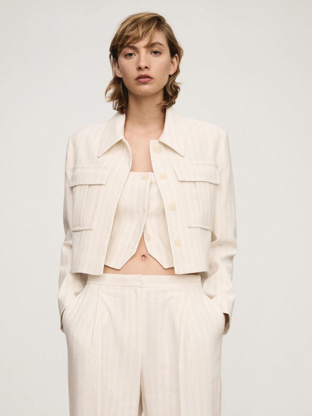 

MANGO Striped Tailored Blazer, Off white