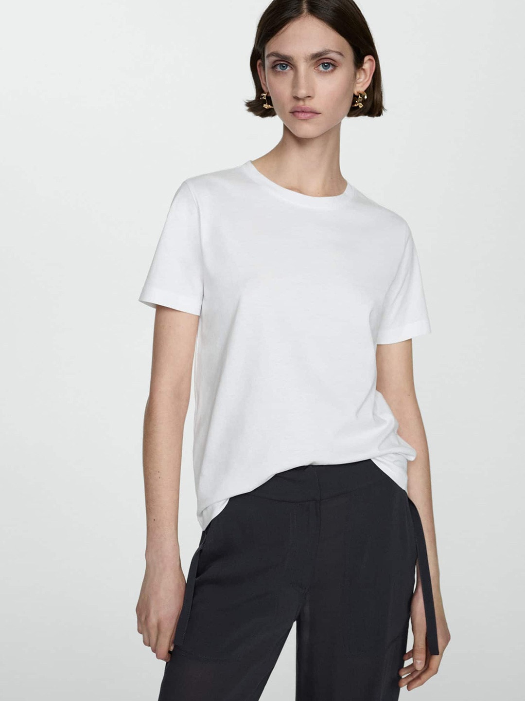 

MANGO Women Pure Cotton T-shirt, White