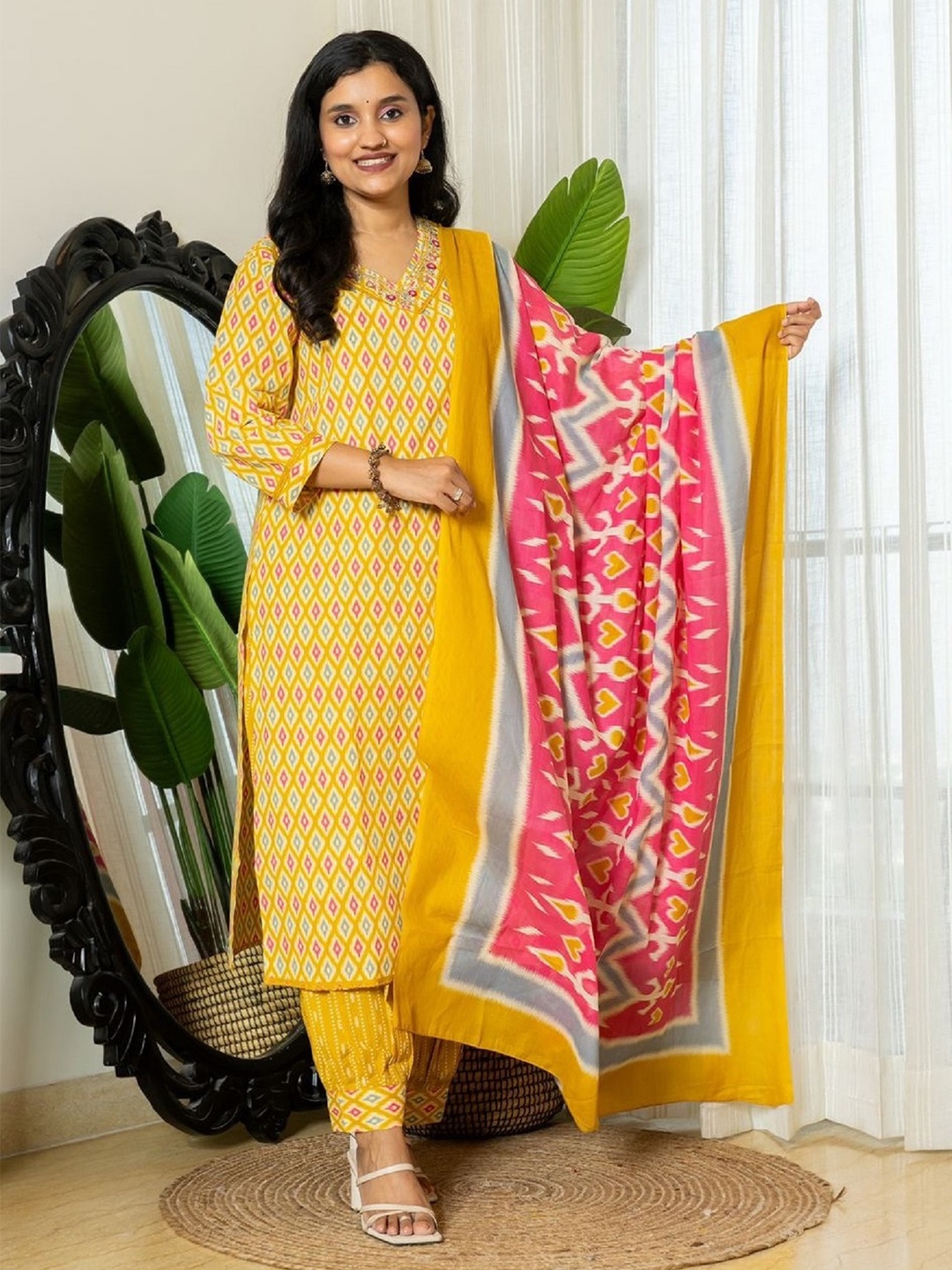 

KALINI Printed Beads and Stones Kurta with Salwar & Dupatta, Orange