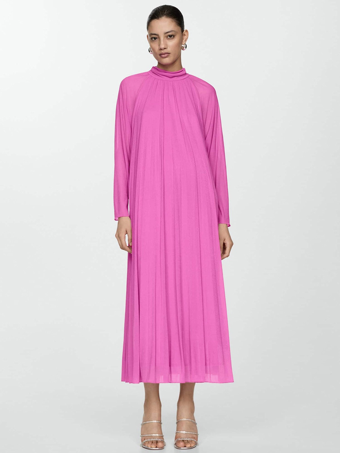 

MANGO Pleated A-Line Midi Dress, Pink
