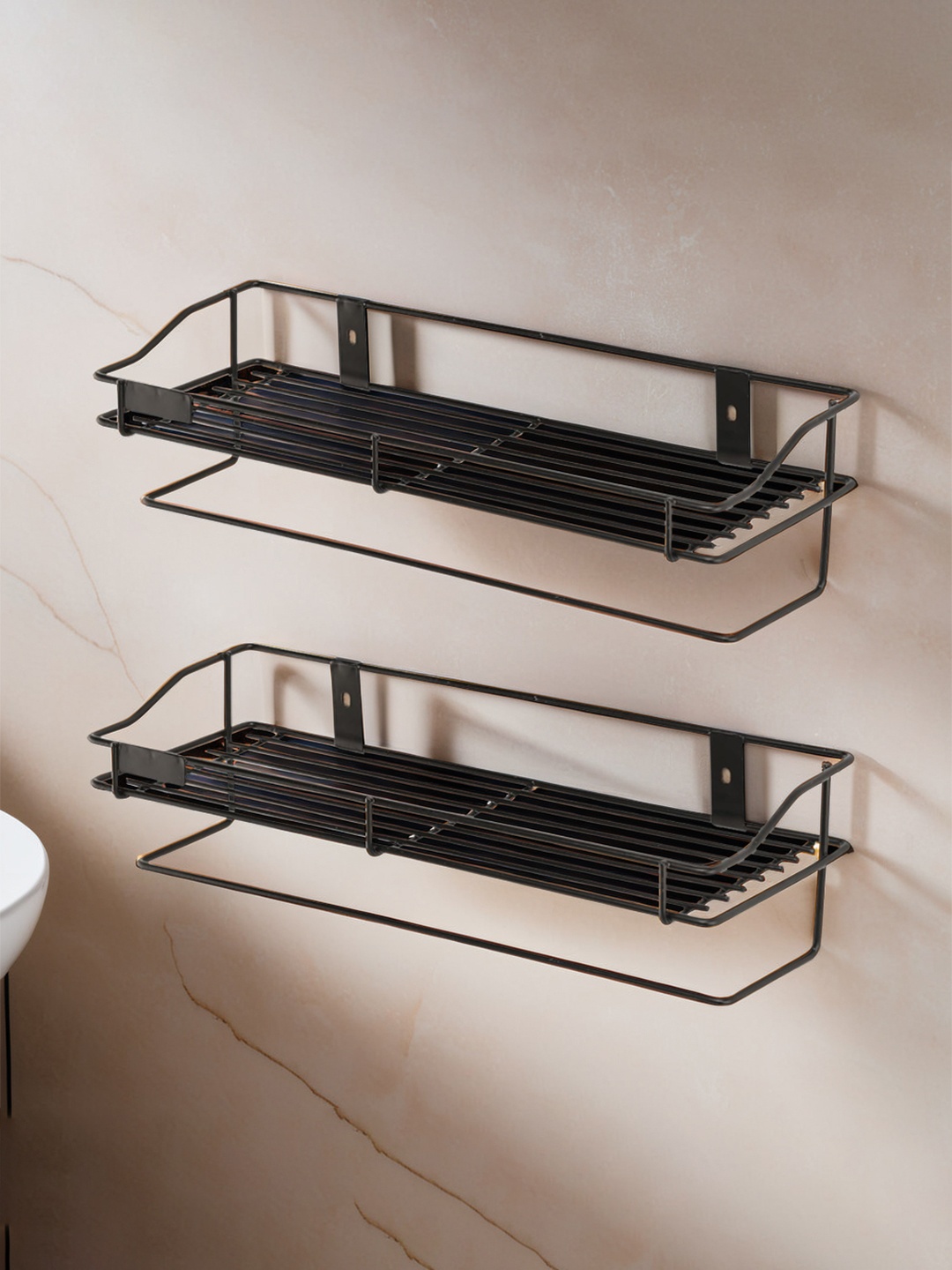 

Kuber Industries Black 2 Piece Metal Shelf Storage Rack for Wall