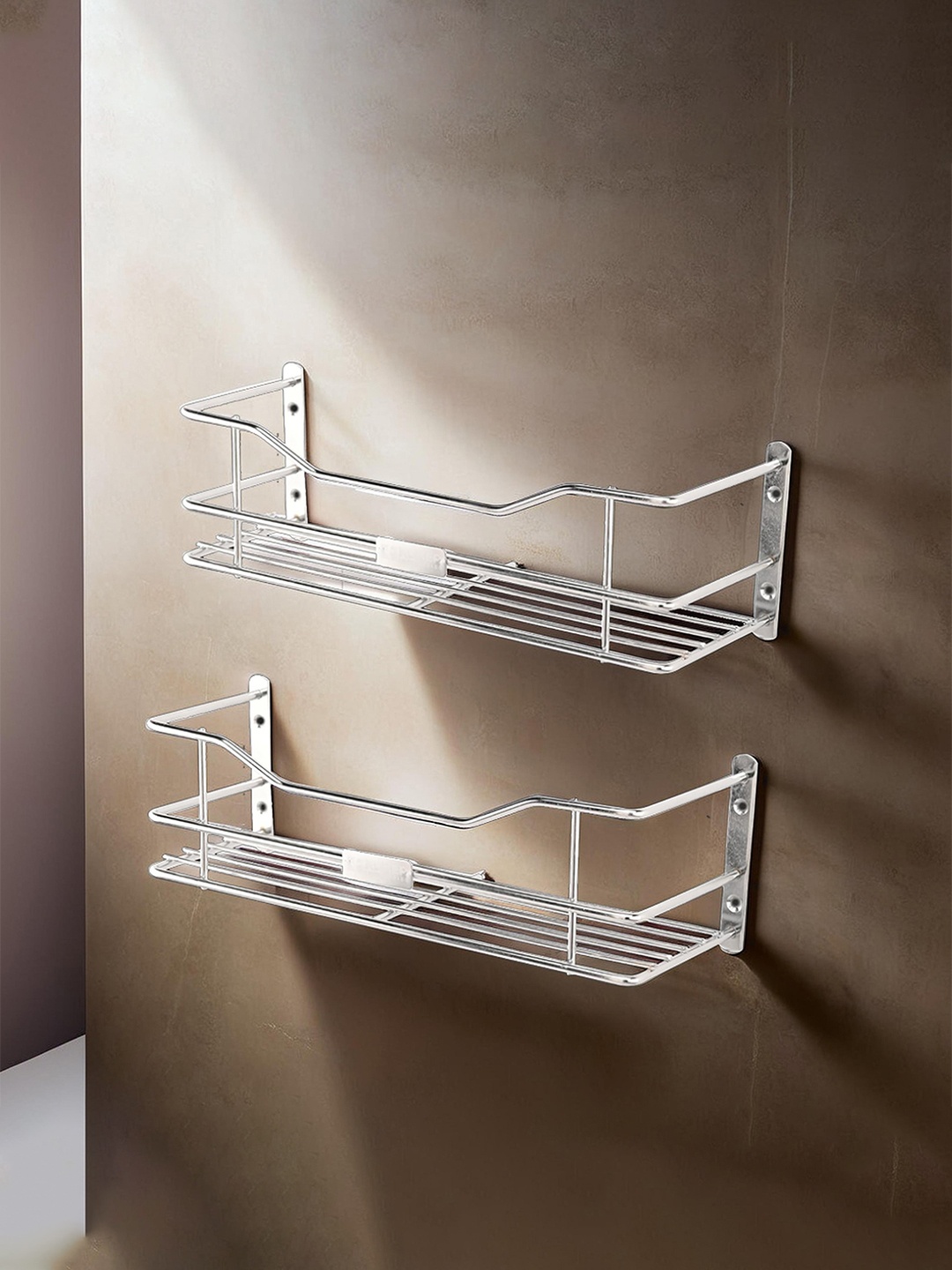 

Kuber Industries Silver-Toned 2 Piece Stainless Steel Shelf for Wall