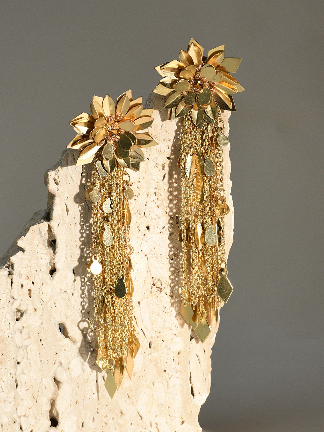 

XPNSV Flower Chain Tasselled Drop Earrings, Gold