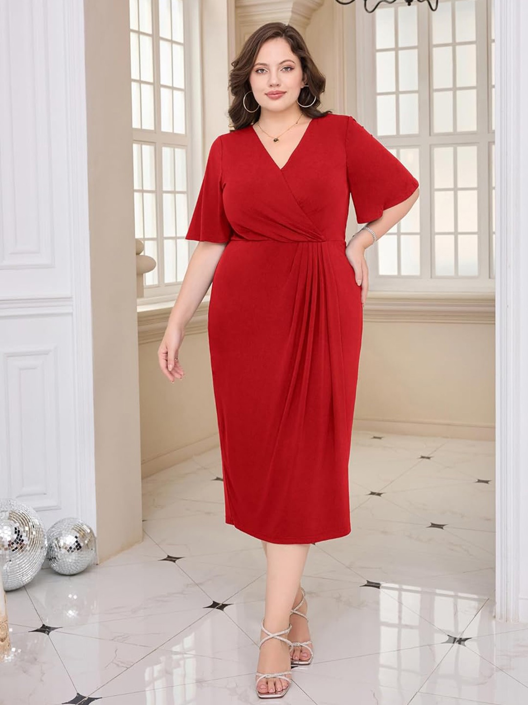

Samsara Couture Wrap Midi Dress, Red
