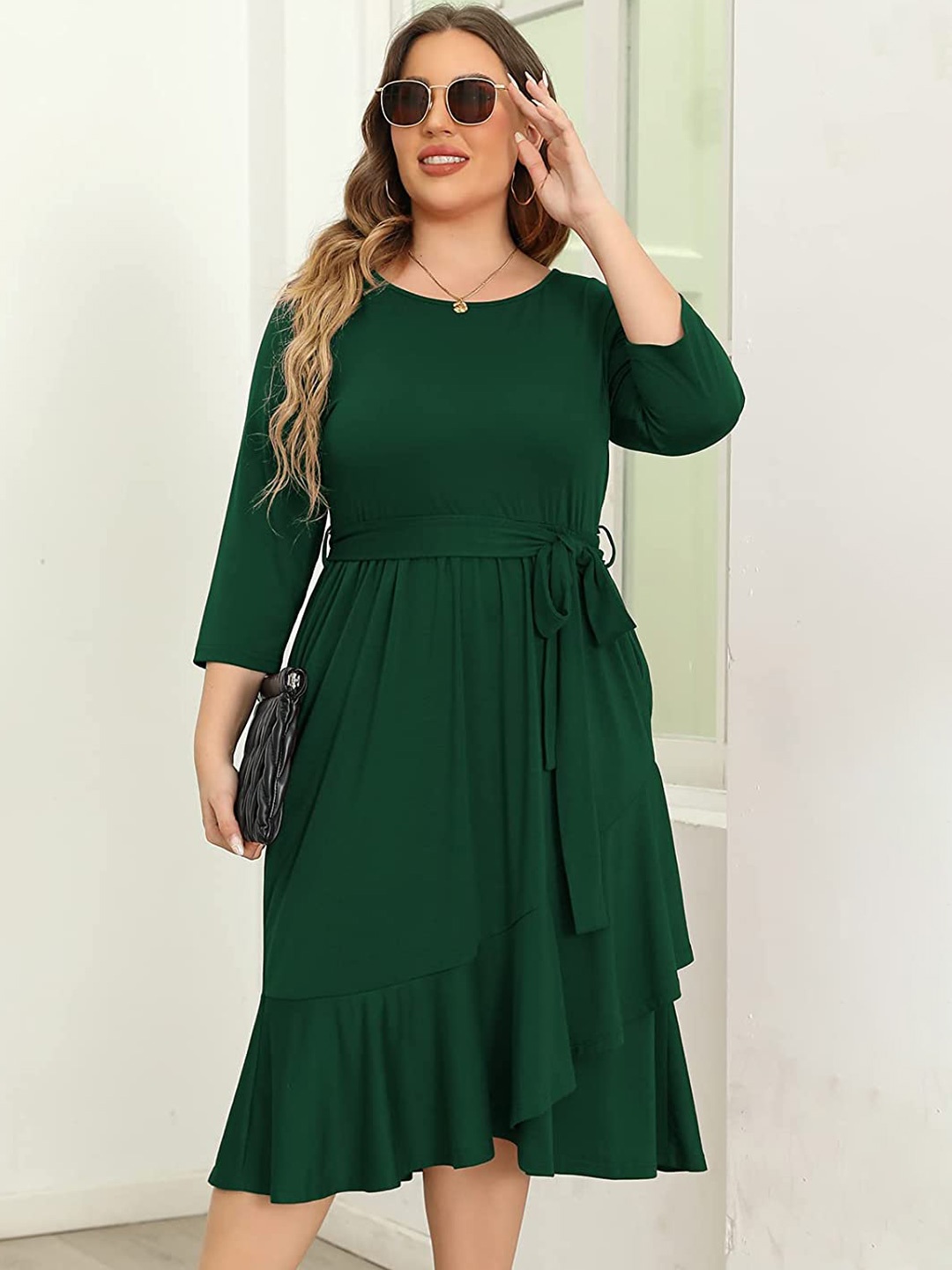 Samsara Couture Women Plus Size Fit & Flare Dress, Green