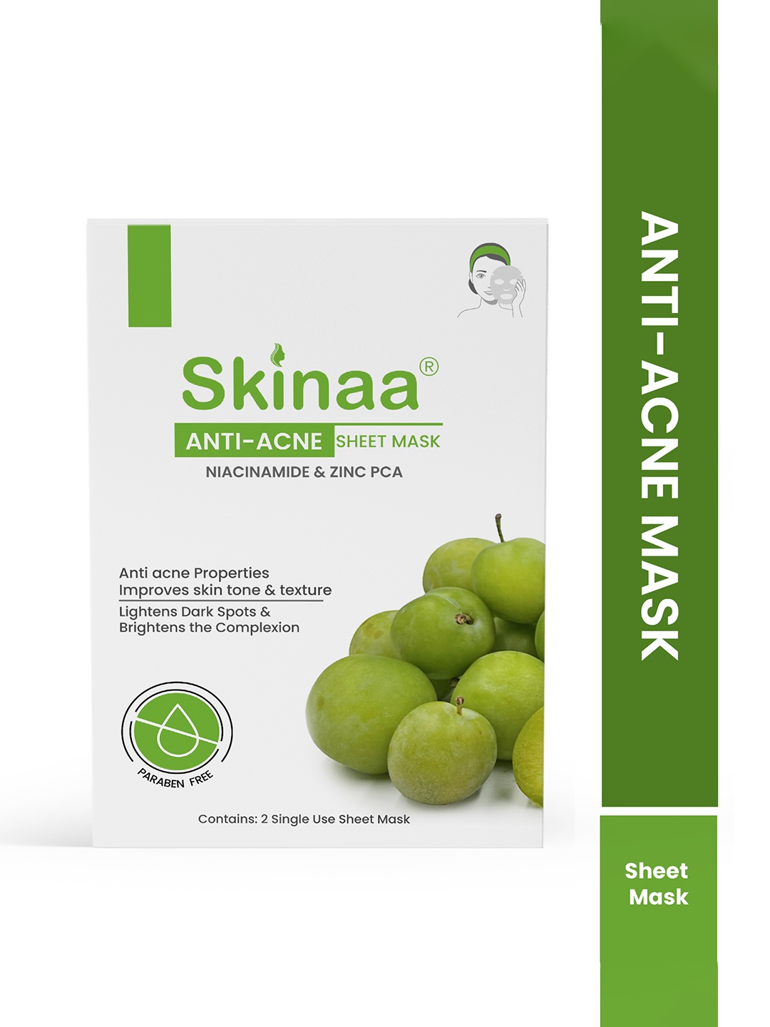 

SKINAA 2 Pcs Anti Acne Sheet Mask Imrpoves Skin Tone & Texture - 18g Each, White