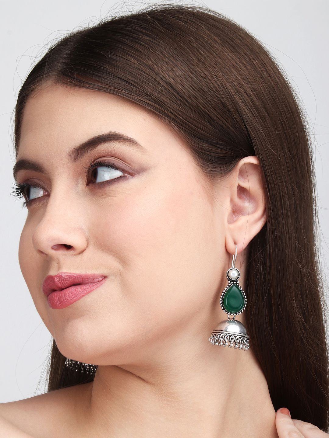 

Anvik Silver Plated Artificial Stones Dome Shaped Jhumkas