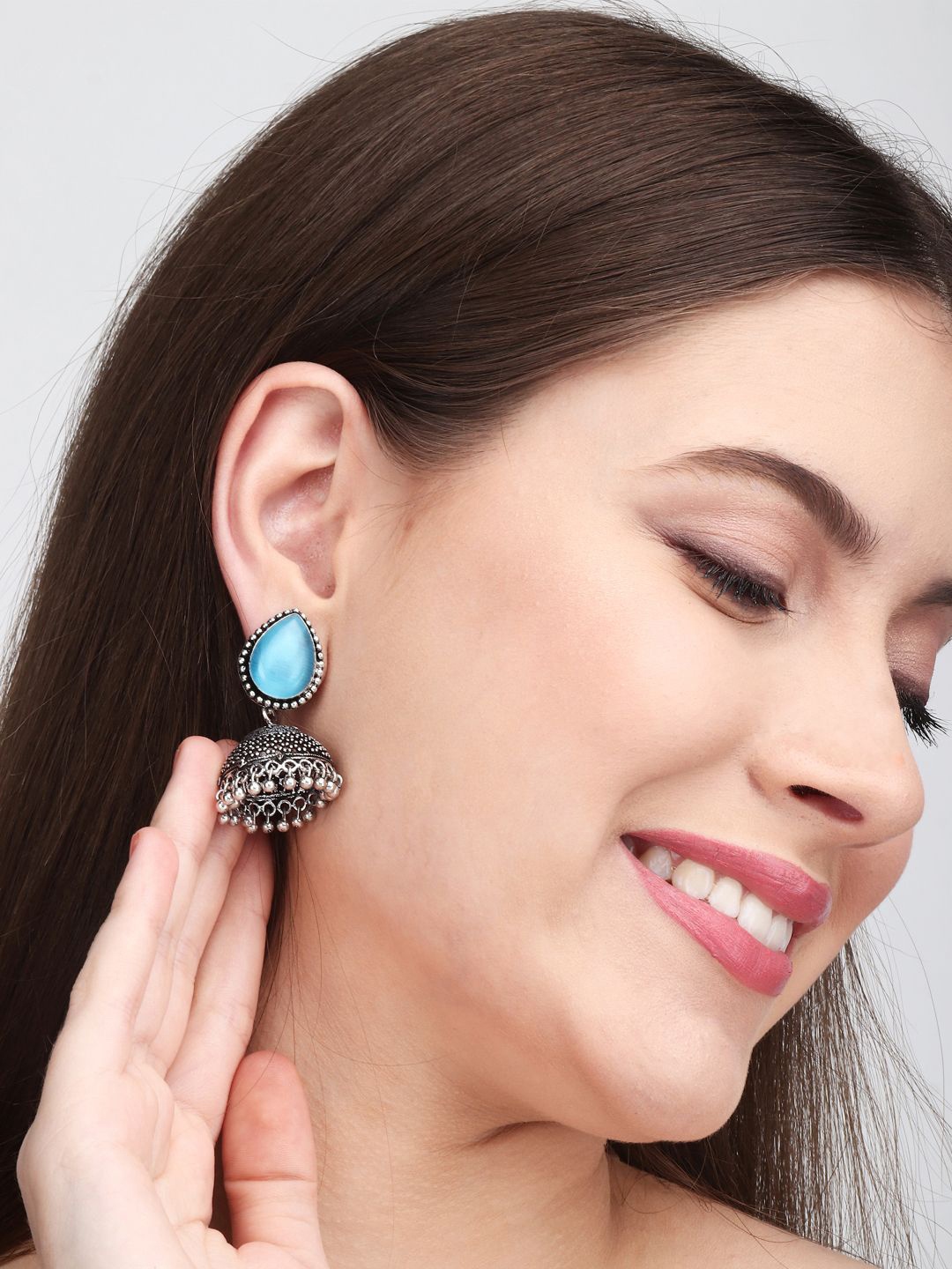

Anvik Silver-Plated Stones Studded Dome Shaped Jhumkas