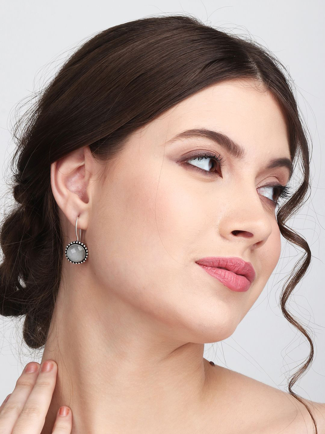 

Anvik Silver-Plated Stones Studded Circular Drop Earrings