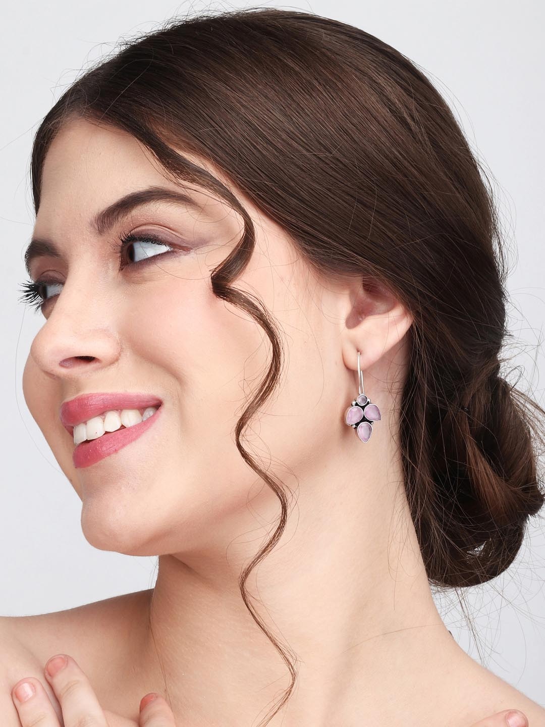 

Anvik Silver-Plated Stones Studded Leaf Shaped Drop Earrings