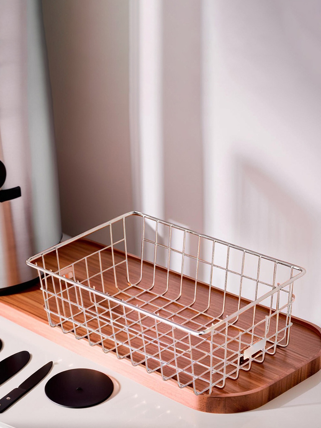 

Kuber Industries Silver Toned Stainless Steel Dish Rack With Handle