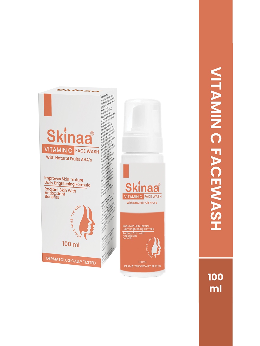 

SKINAA Vitamin C With Natural Fruit Boost AHA's Facewash- 100ml, Orange