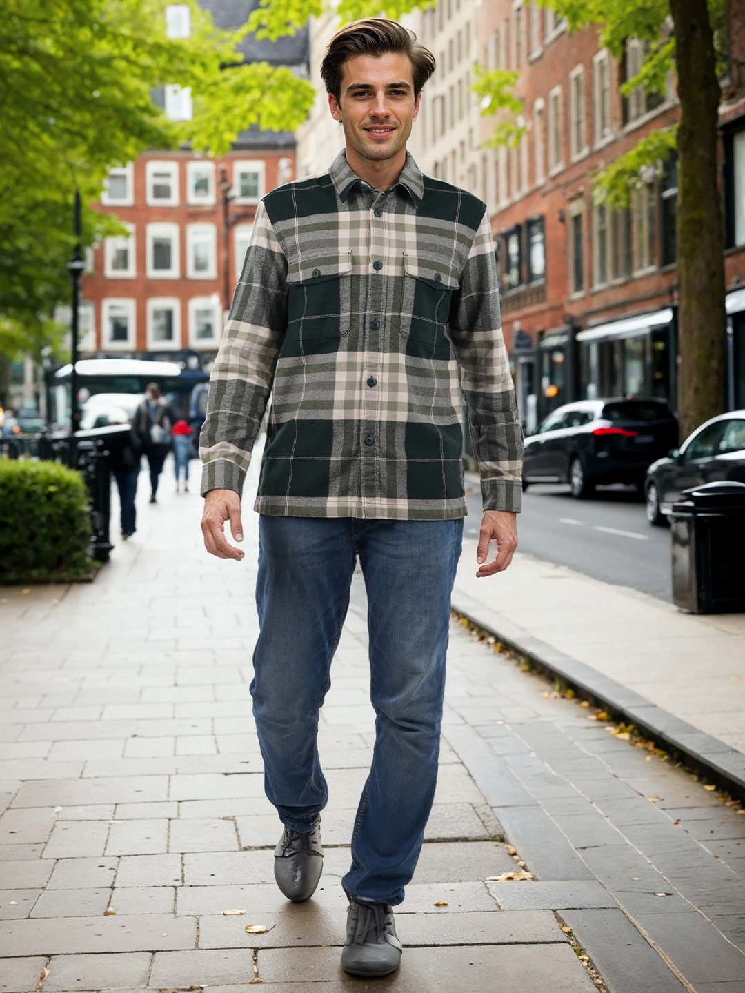 

Celio Men Classic Tartan Checks Opaque Checked Casual Shirt, Green