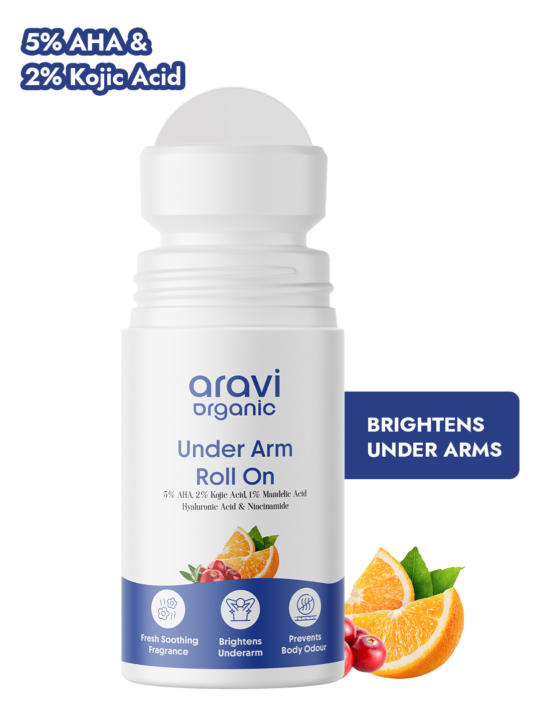 

Aravi Organic Under Arm Roll On With Hyaluronic Acid & Niacinamide - 50 ml, White