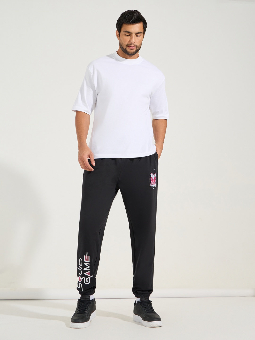 

Styli Men Black Squid Games Graphic Printed Oversized -Fit Pure Cotton Joggers