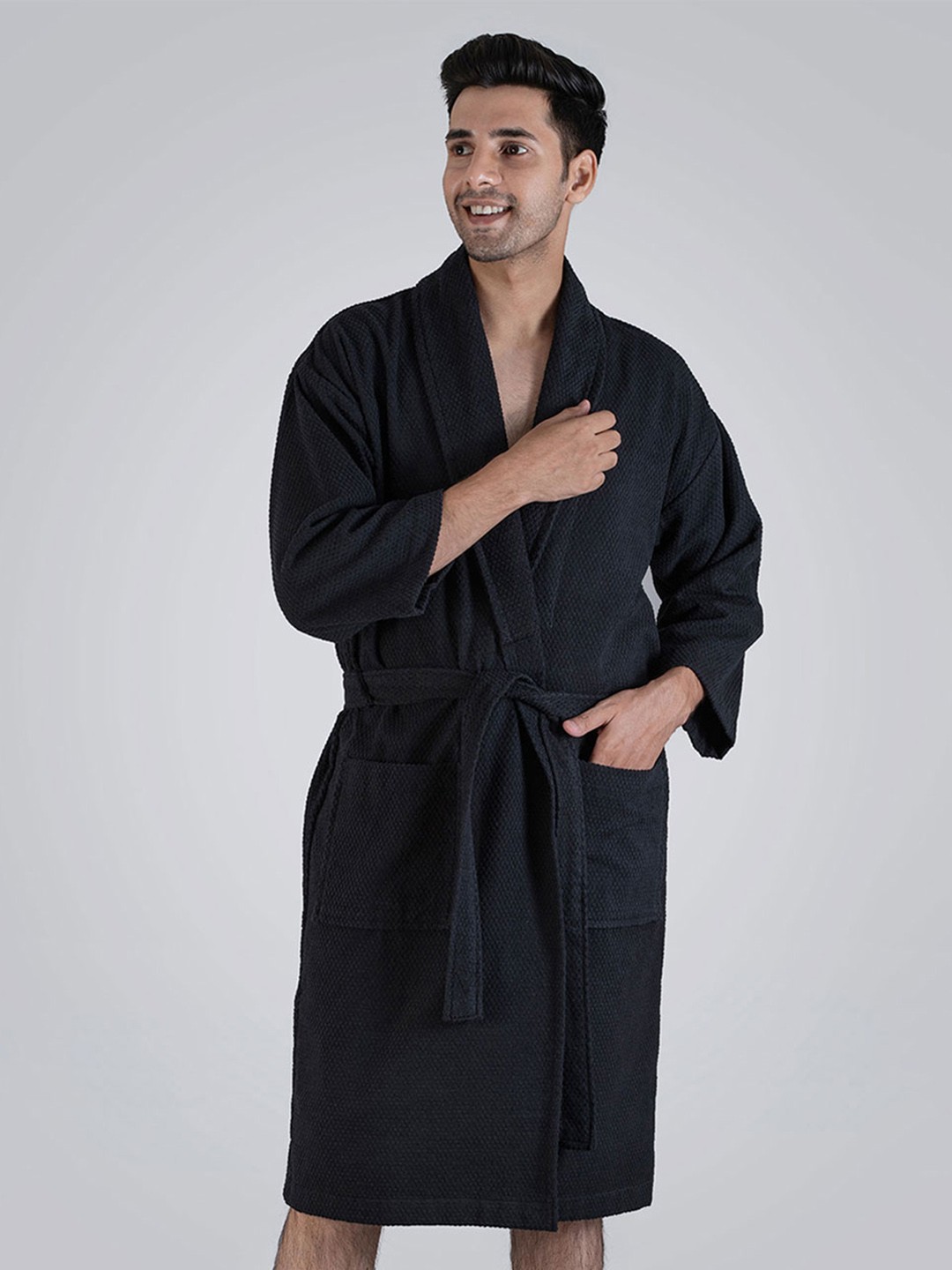 

MYTRIDENT Urban Comfort Unisex Blue 240 GSM Pure Cotton Bath Robe, Black