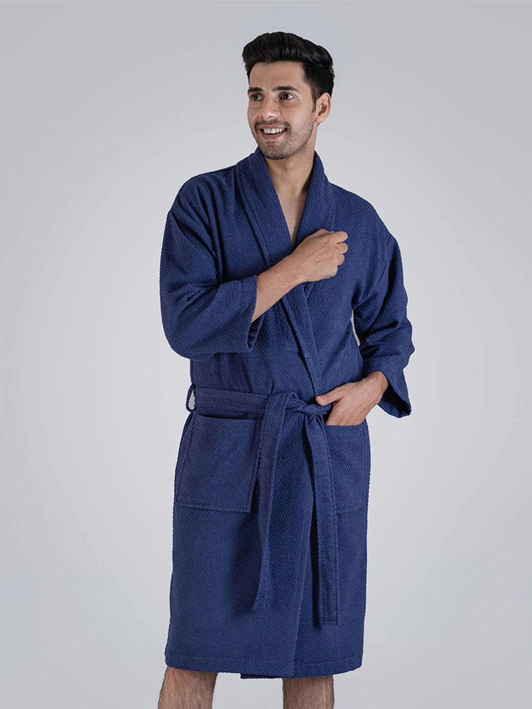 

MYTRIDENT Unisex Blue 240 GSM Pure Cotton Bath Robe
