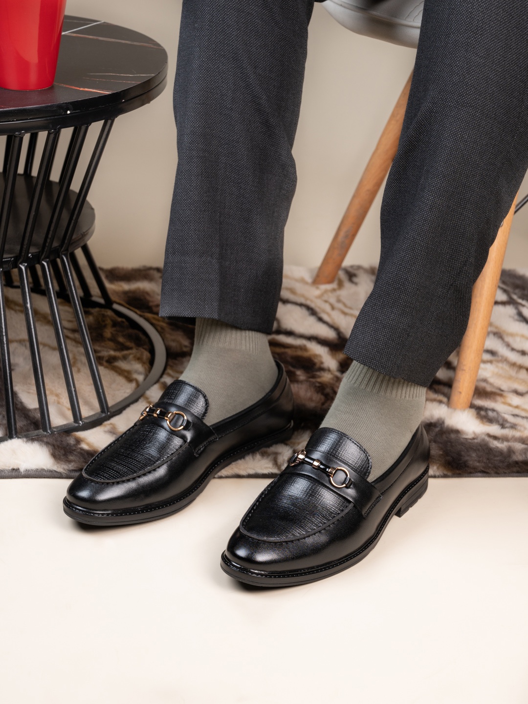 

FRANKROMELLO Men Leather Formal Slip-On Shoes, Black