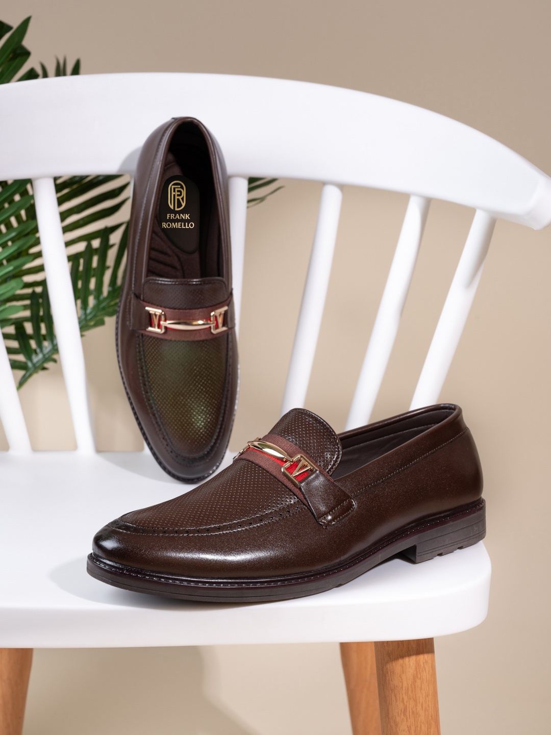 

FRANKROMELLO Men Leather Formal Slip-On Shoes, Brown