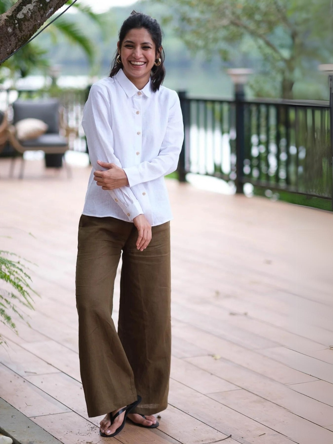 

Creatures of Habit Women Linen Wide Leg Pants, Olive
