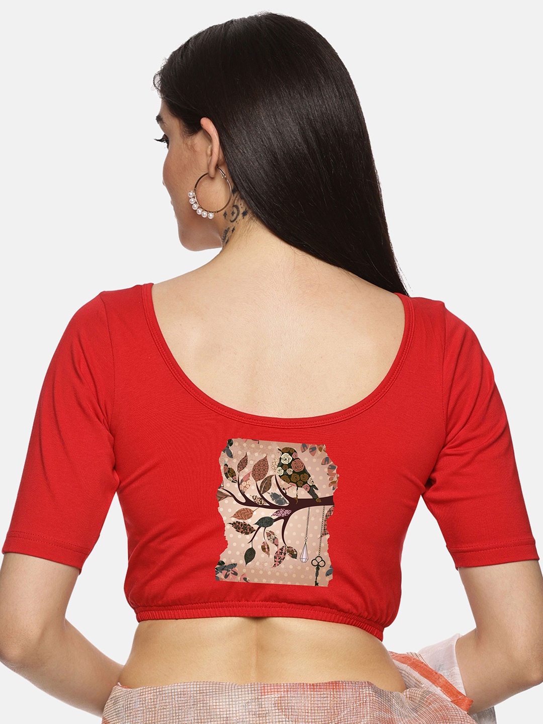

NOT YET by us Printed Slip On Saree Blouse, Red