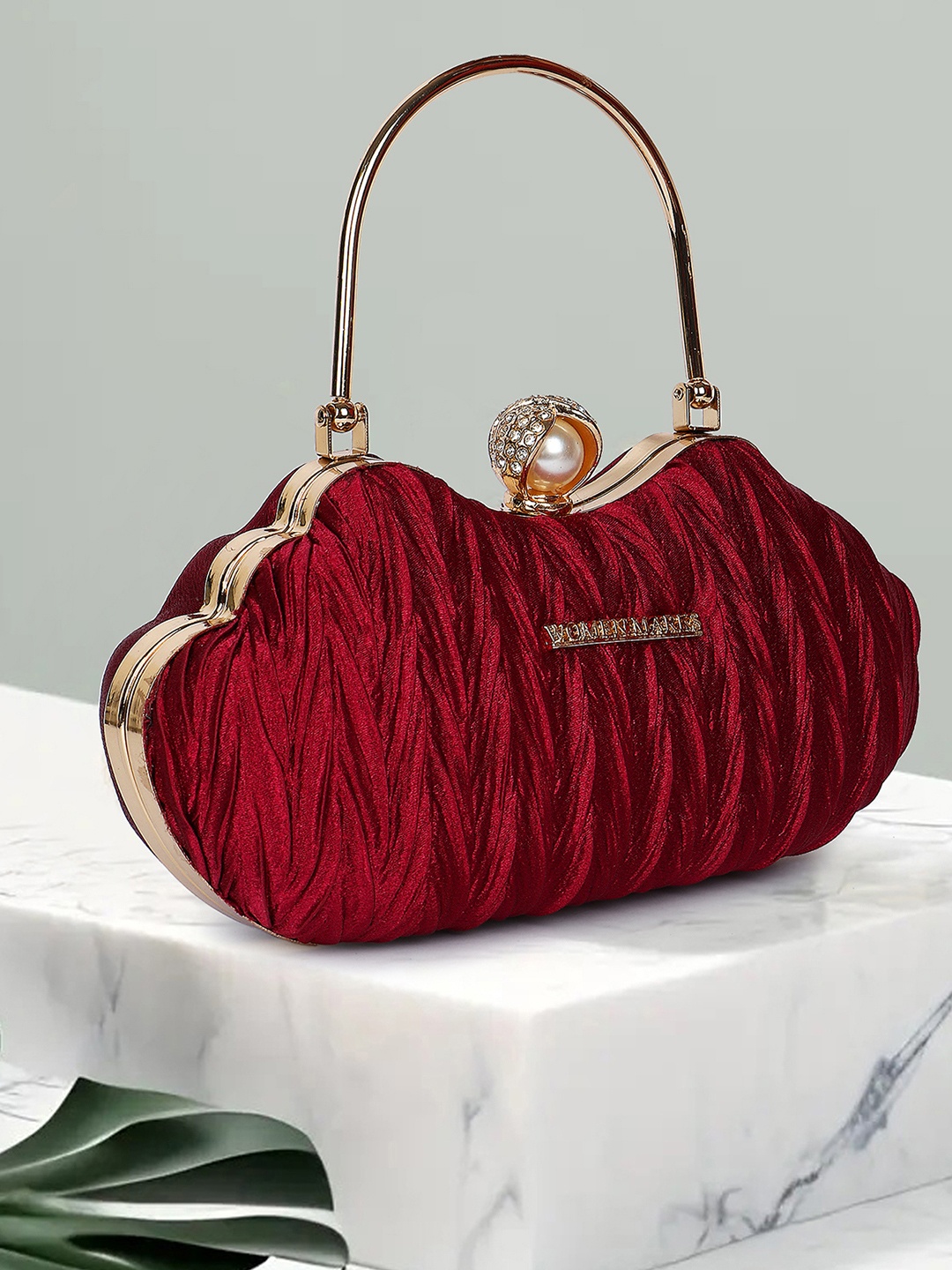 

WOMEN MARKS Textured Box Clutch, Maroon
