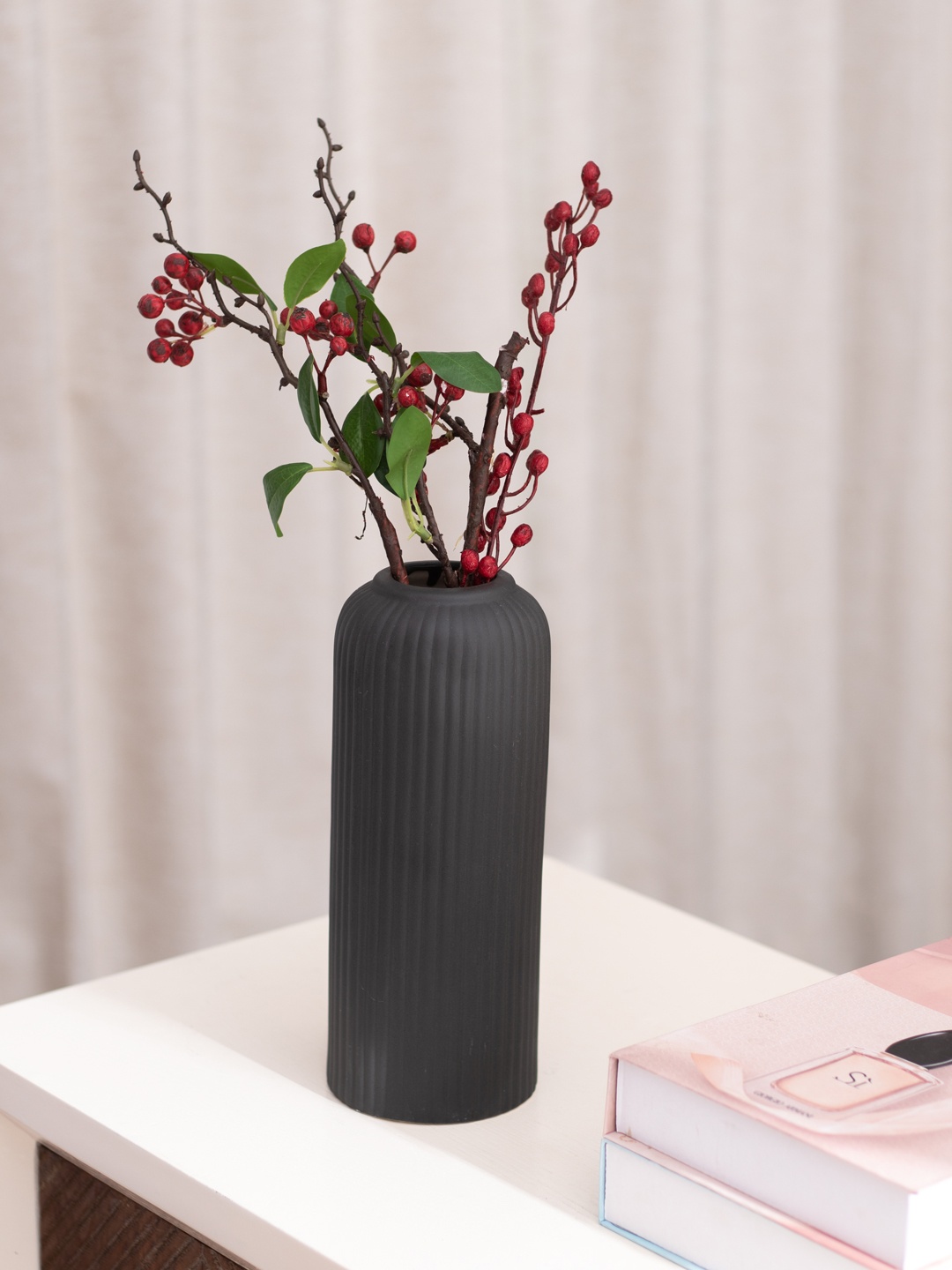 

The Decor Mantra Black Textured Ceramic Flower Vase