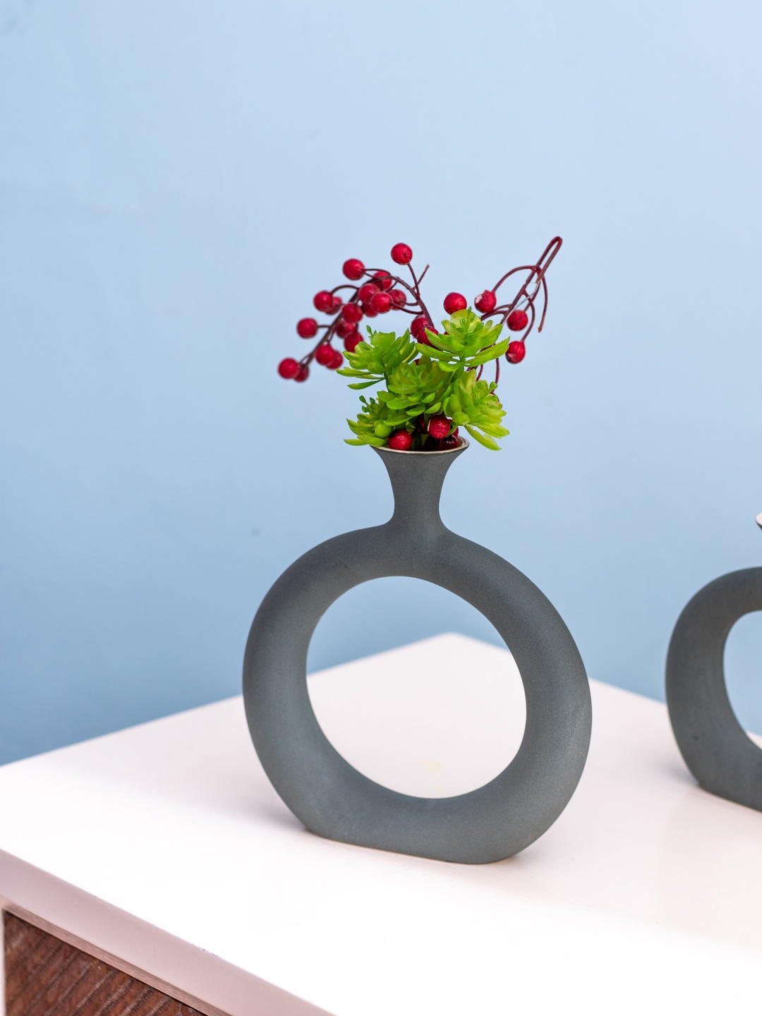 

The Decor Mantra Green & Grey Round Ceramic Flower Vase
