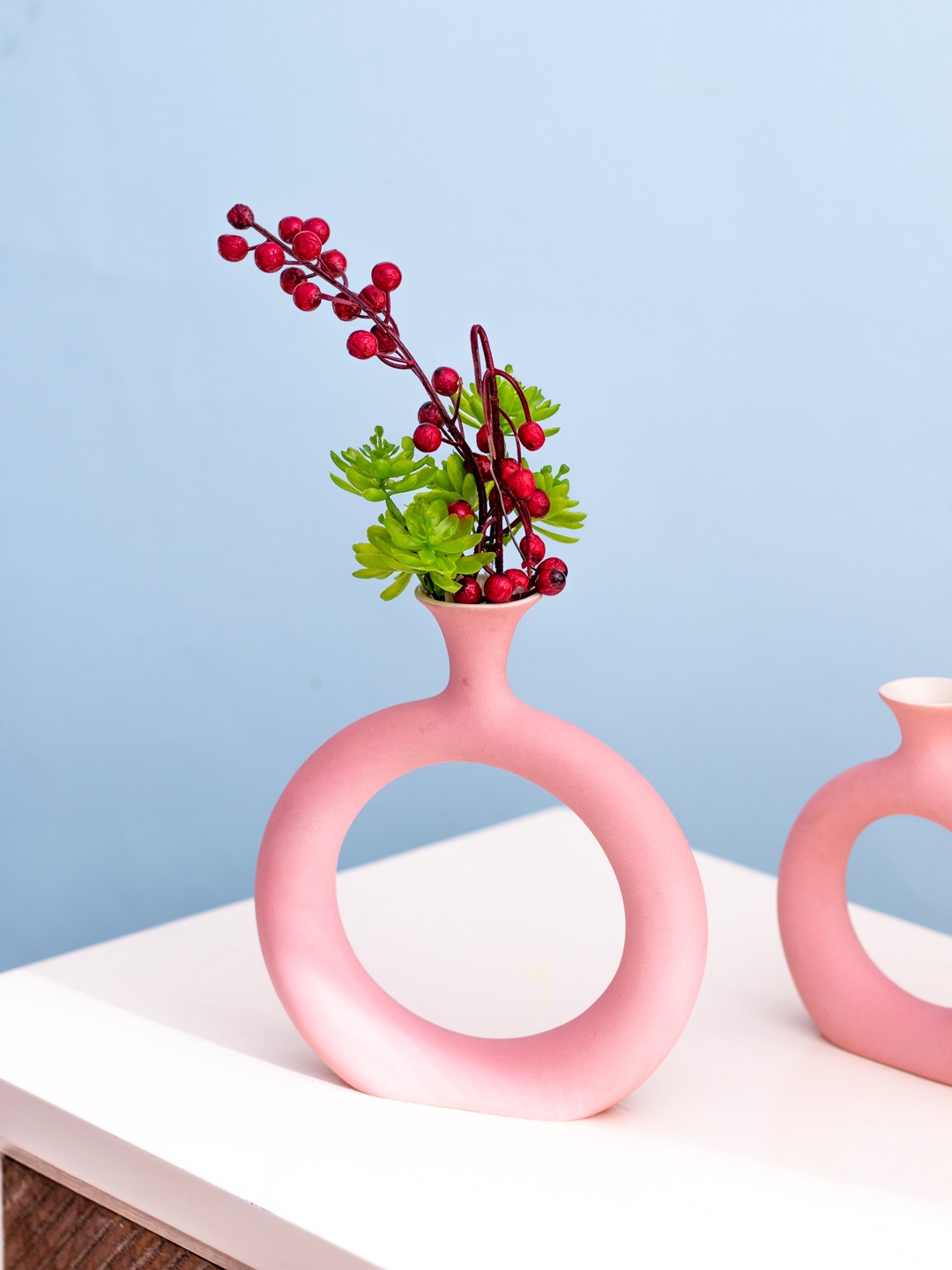 

The Decor Mantra Pink Ceramic Donut Shaped Flower Vase