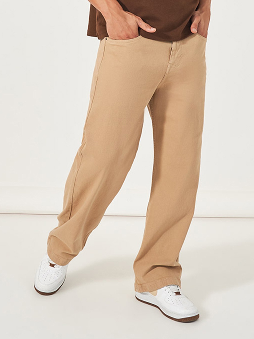 

Styli Men Mid-Rise Stretchable Wide Leg Jeans, Beige