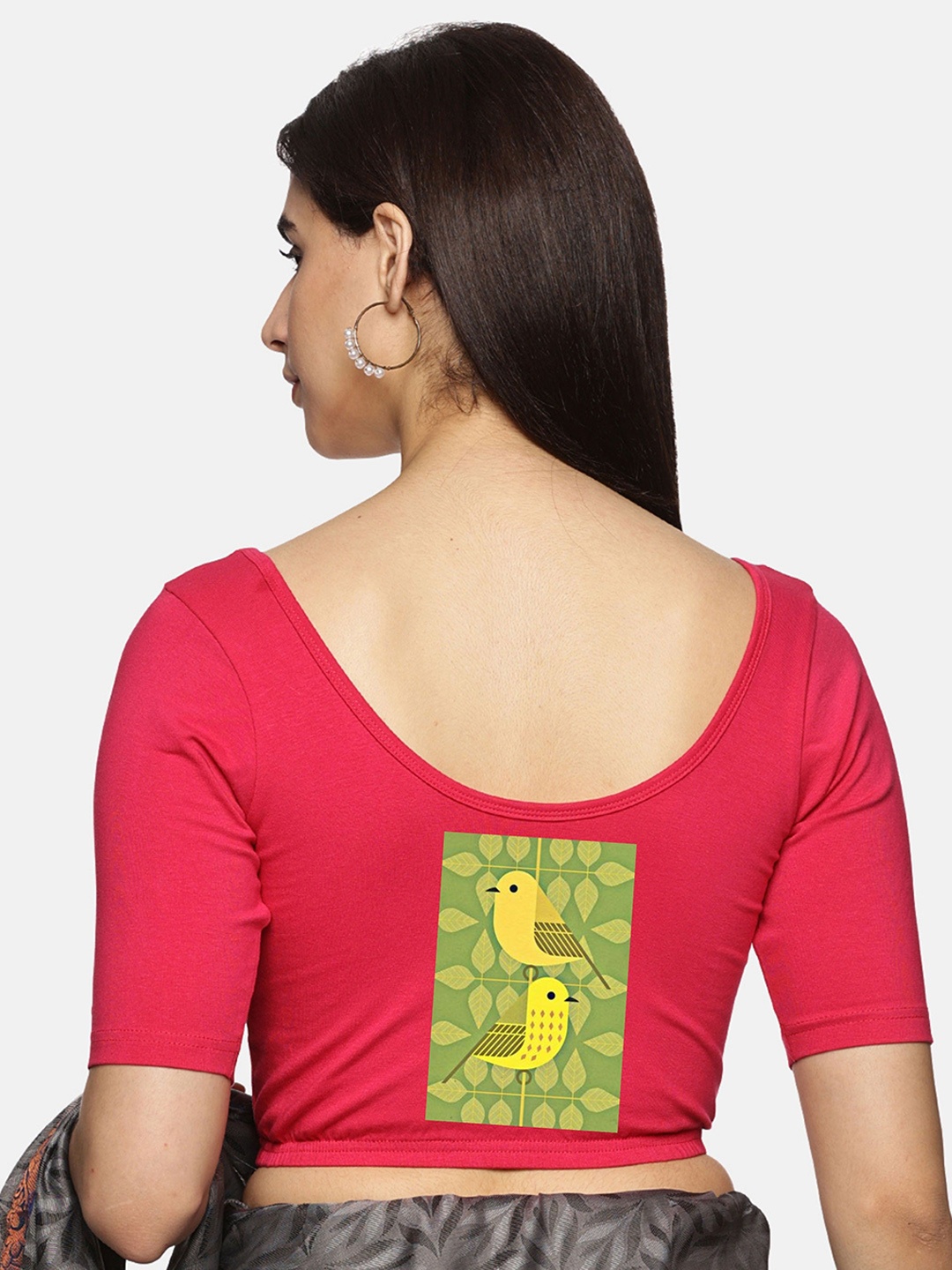 

NOT YET by us Back Print Saree Blouse, Pink