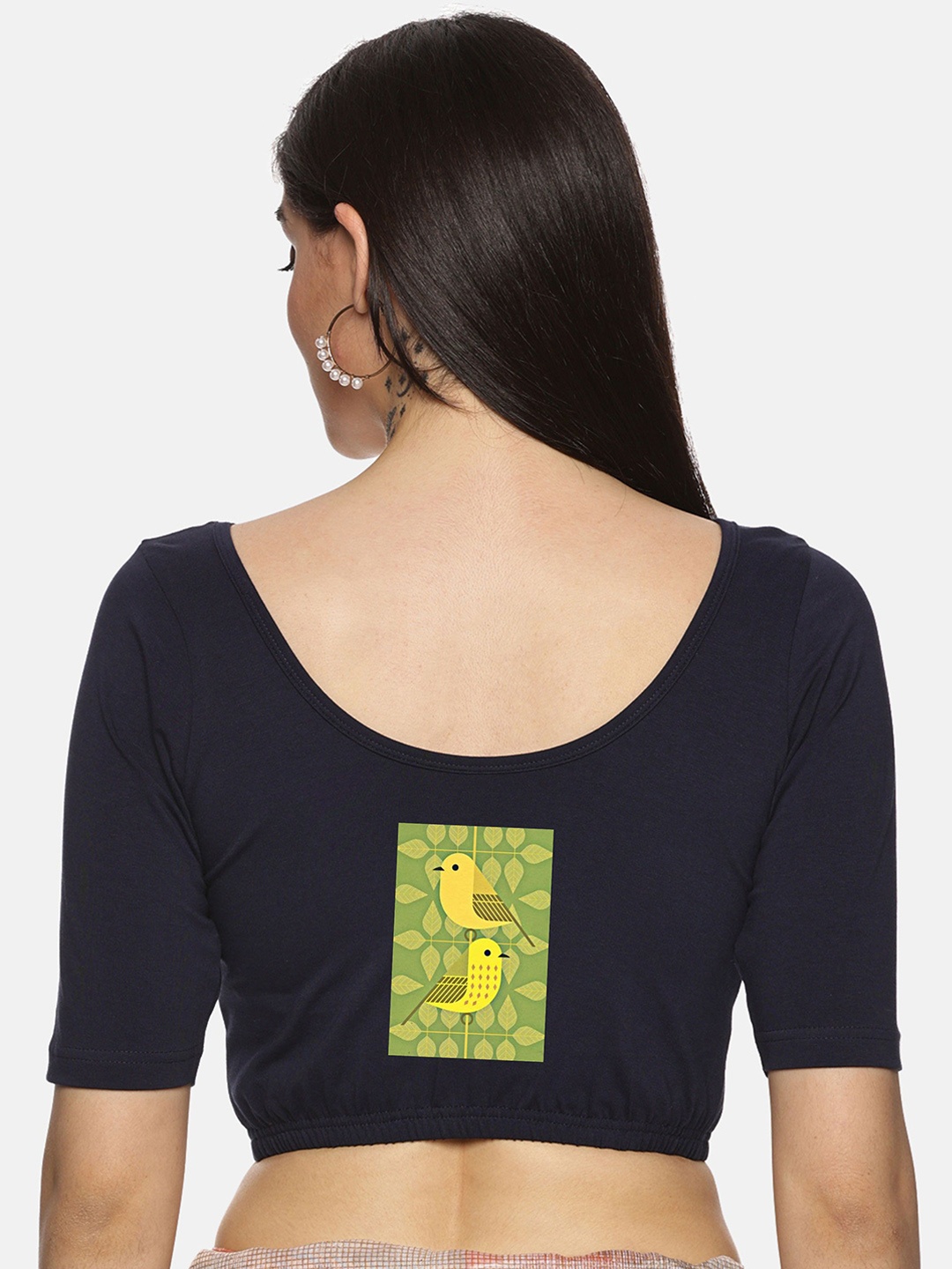 

NOT YET by us Printed Saree Blouse, Navy blue