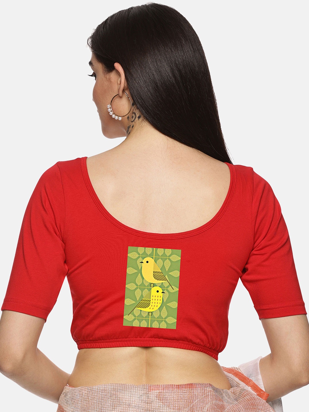 

NOT YET by us Printed Round Neck Stretchable Saree Blouse, Red