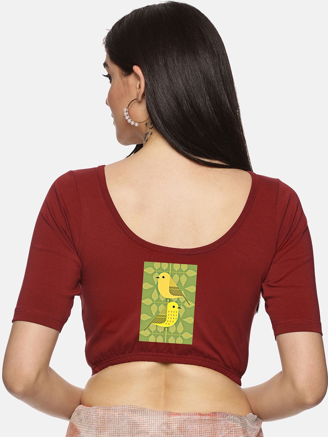 

NOT YET by us Back Printed Stretchable Saree Blouse, Maroon