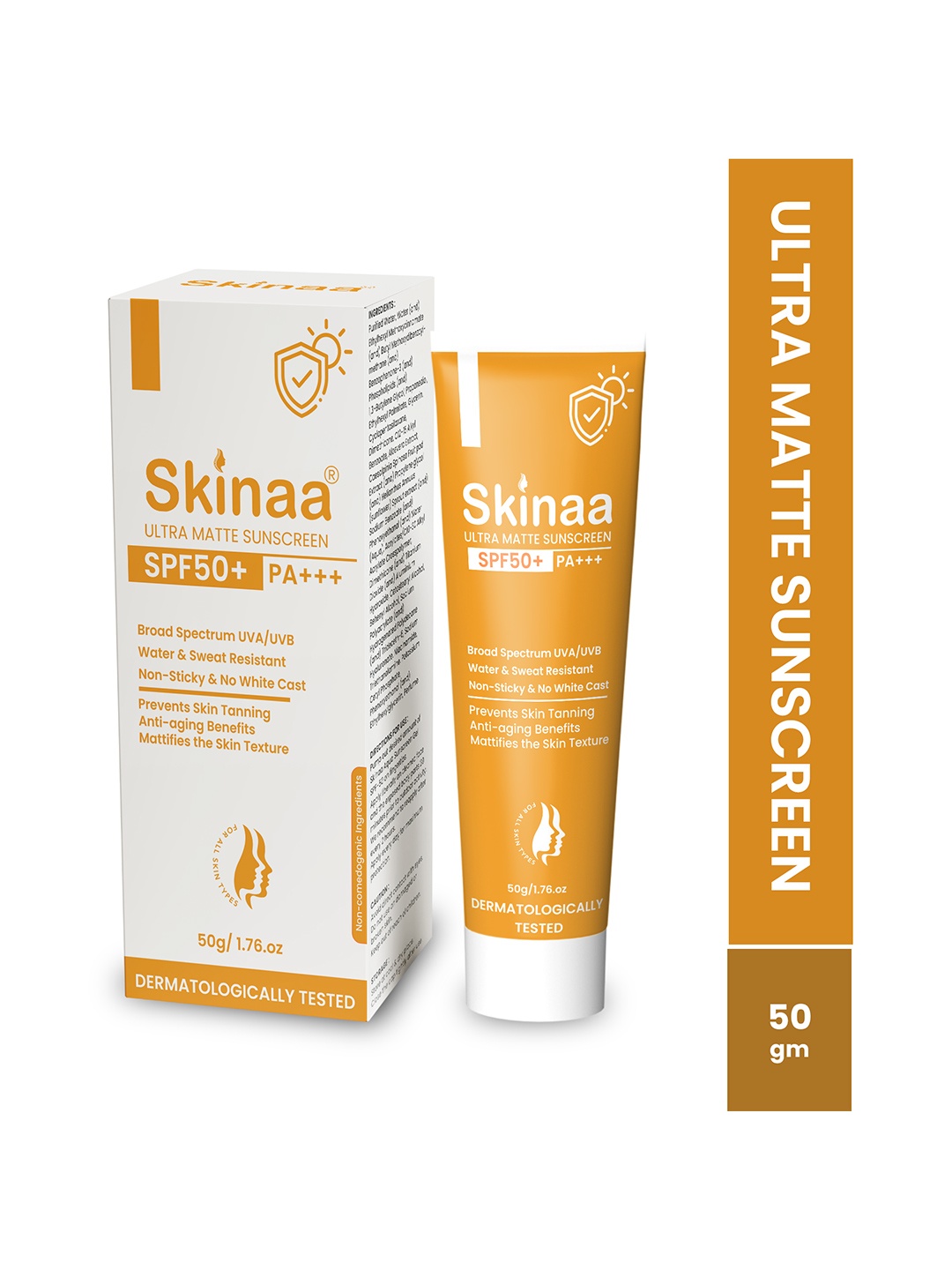 

SKINAA Ultra Matte UVA & UVB Protection SPF 50+ Sunscreen Gel - 50g, Orange