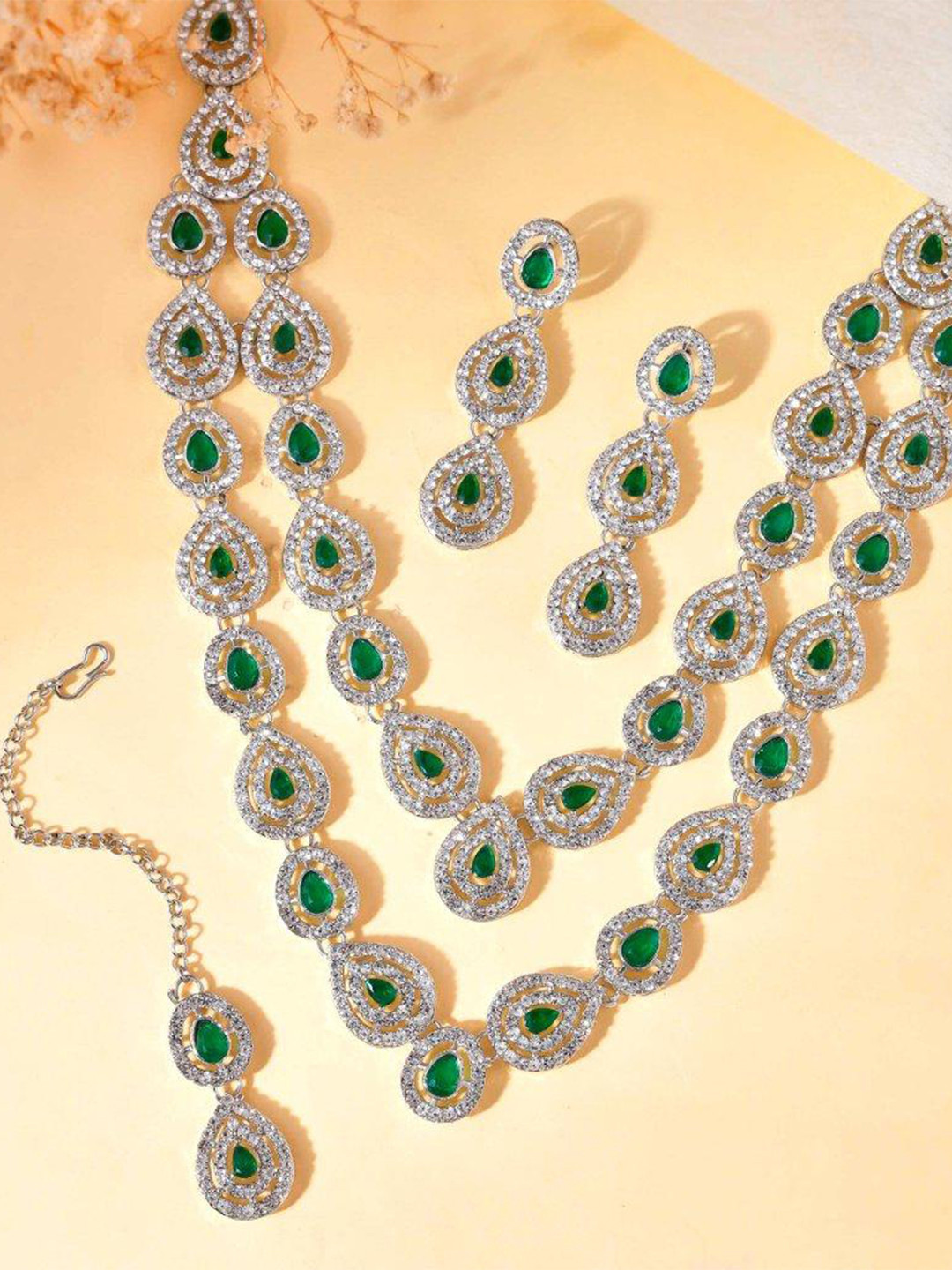 

VOJ Silver Plated Stainless Steel American Diamond Studded Jewellery Set