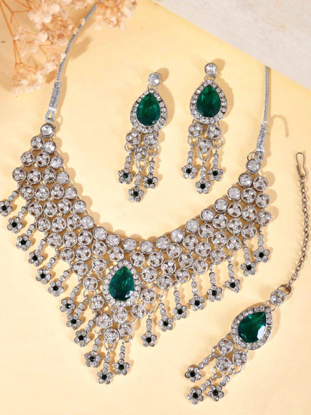 

VOJ Silver-Plated Cubic Zirconia studded Jewellery Set