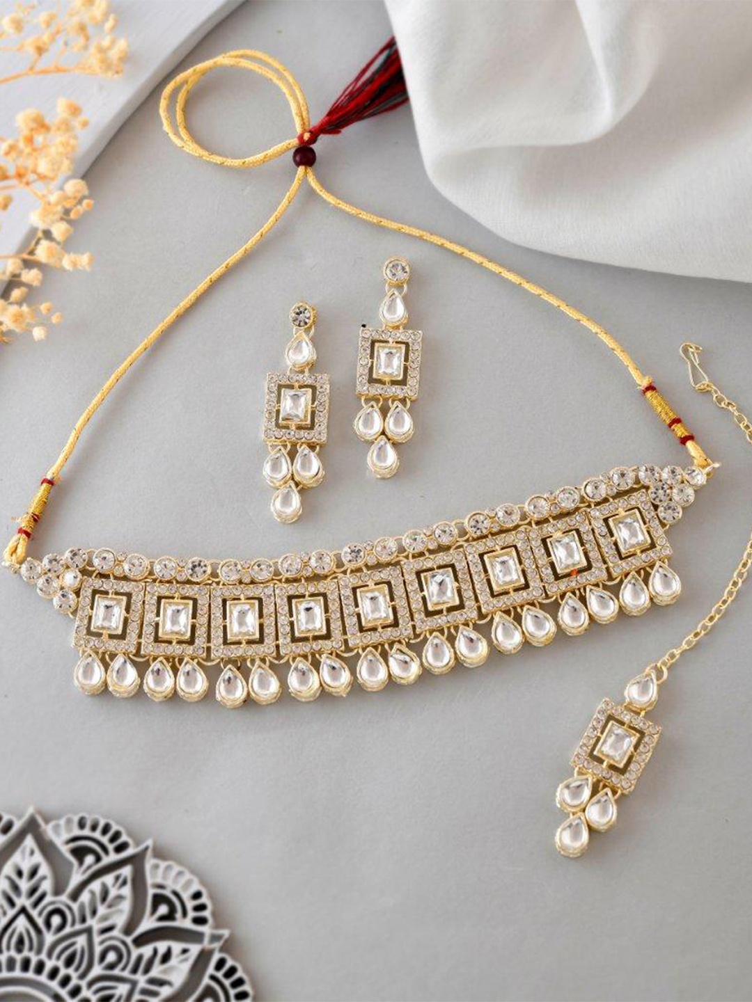 

VOJ Silver-Plated Stone Studded Jewellery Set