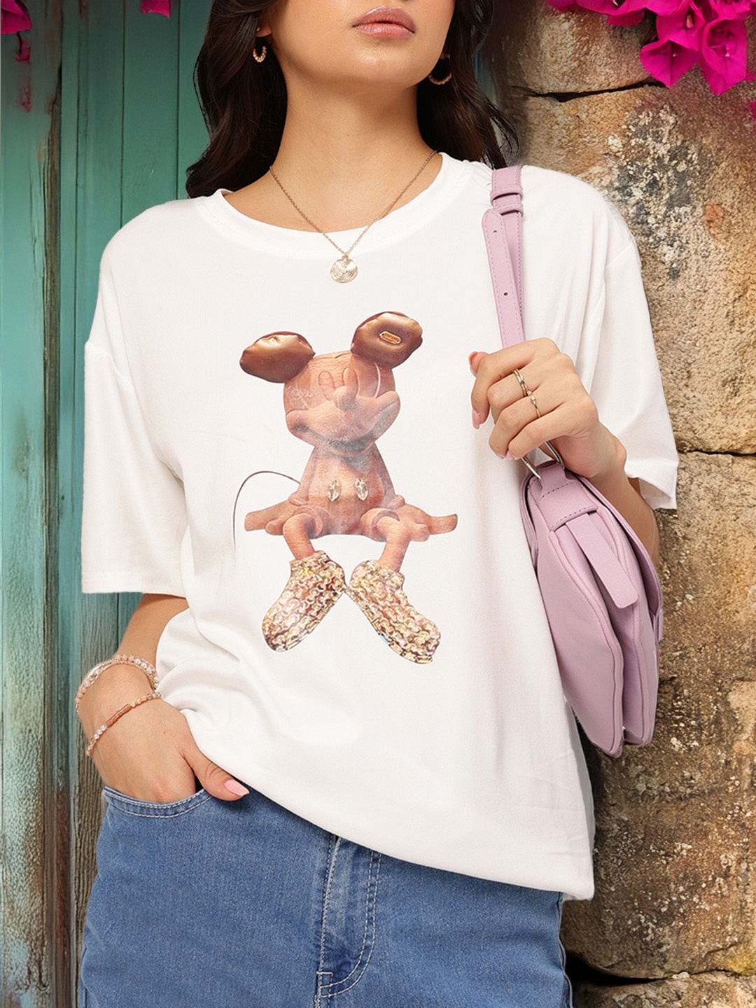 

DressBerry Mickey Mania Printed Relaxed T-shirt, Off white