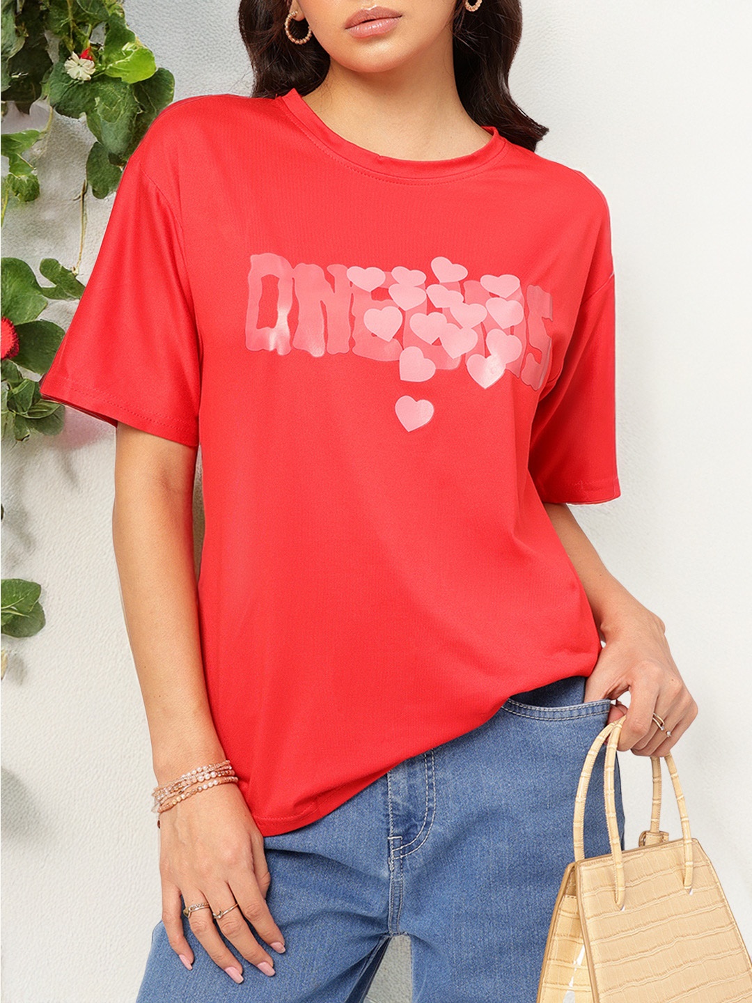 

DressBerry Love Language Printed Relaxed T-shirt, Red