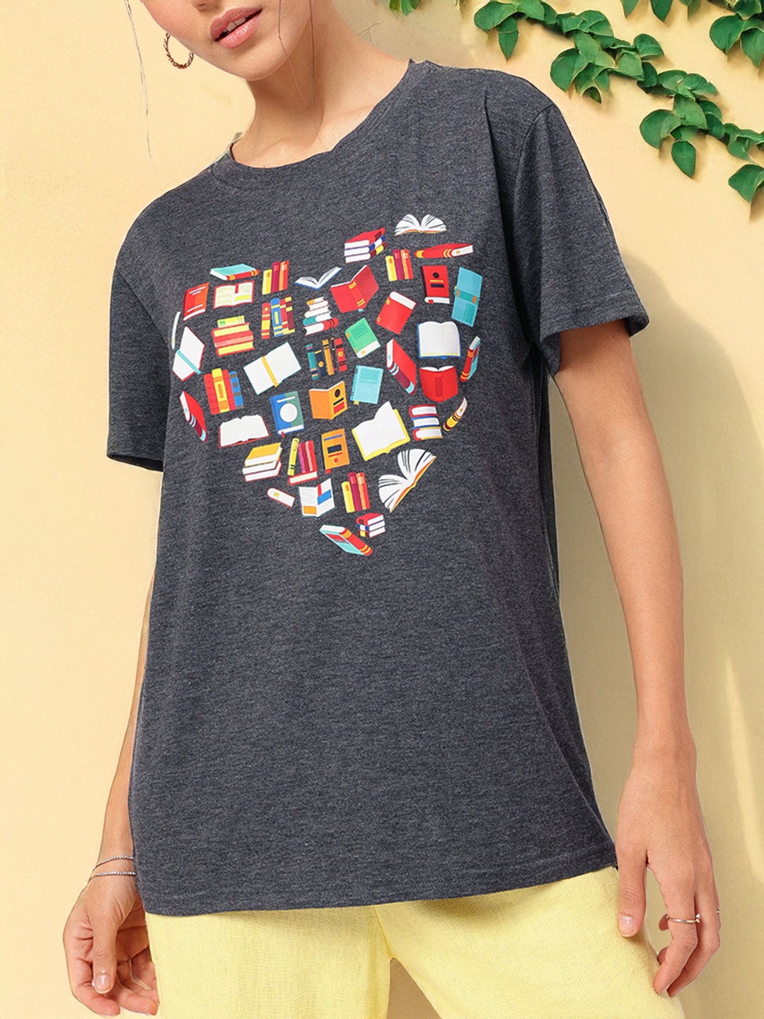 

DressBerry Bibliophile Bae Printed Relaxed T-shirt, Grey